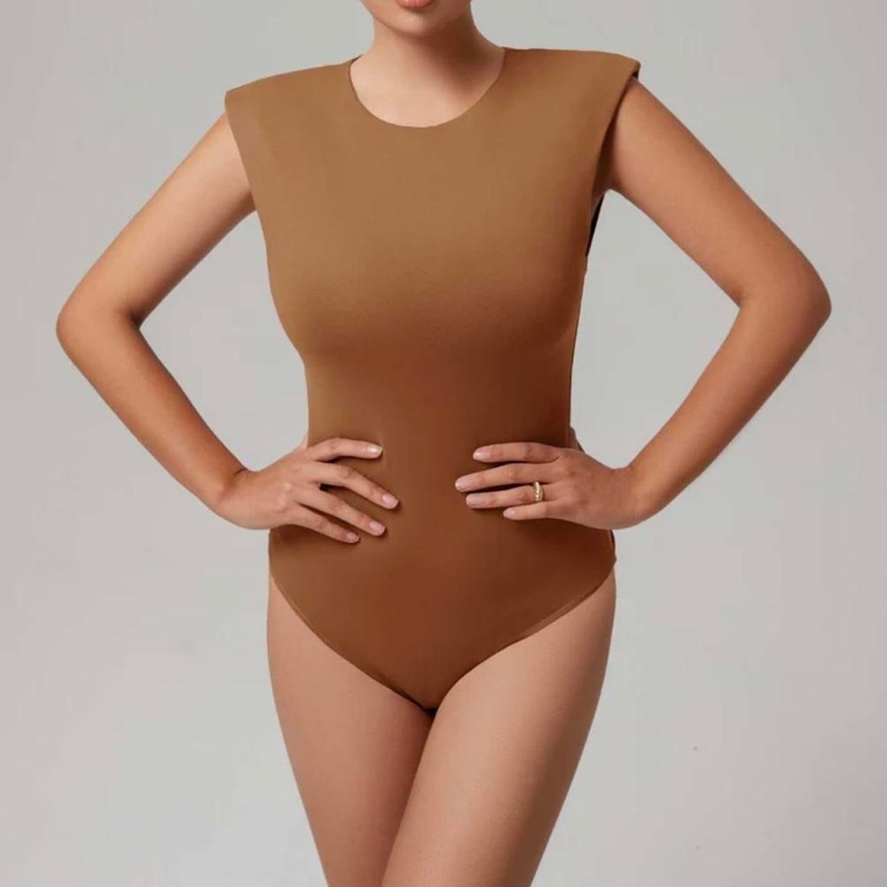 ReoRia Padded Shoulder Bodysuit Sleeveless Brown Rust Athletic Style Size XL